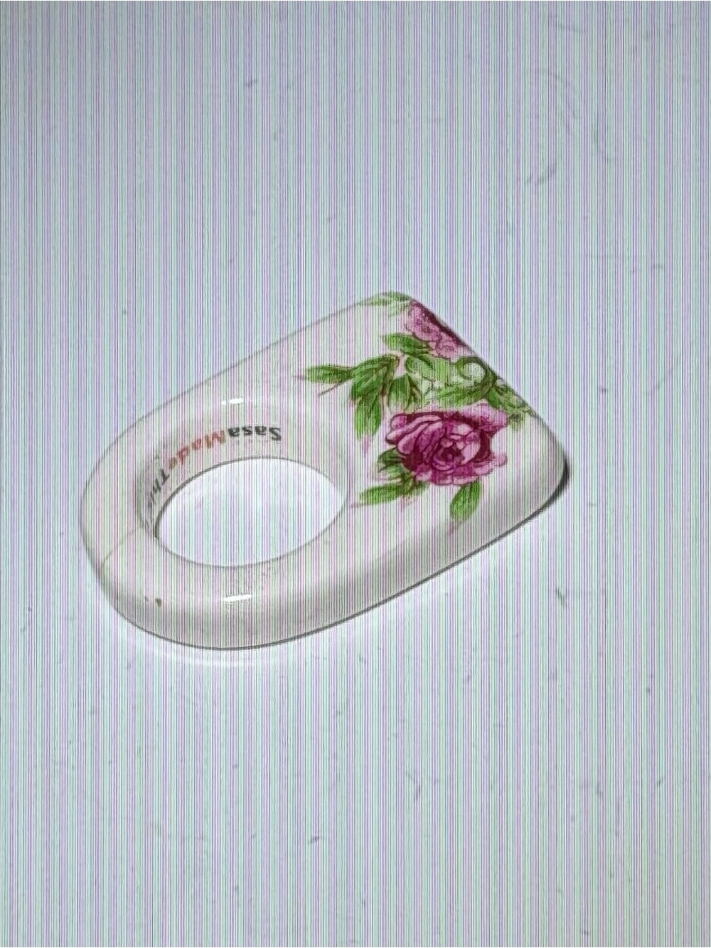 White Floral Ceramic Ring with Pink Roses